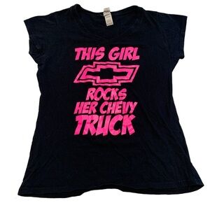 💜 This Girl Rocks Her Chevy Truck T-Shirt Black & Hot Pink Gildan Size Small